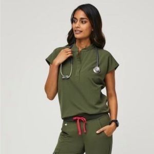 Figs Dark Olive Rafaela Scrub Top